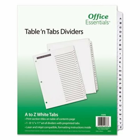 AVERY DENNISON Office Ess, TABLE 'N TABS DIVIDERS, 26-TAB, A TO Z, 11 X 8.5, WHITE 11676